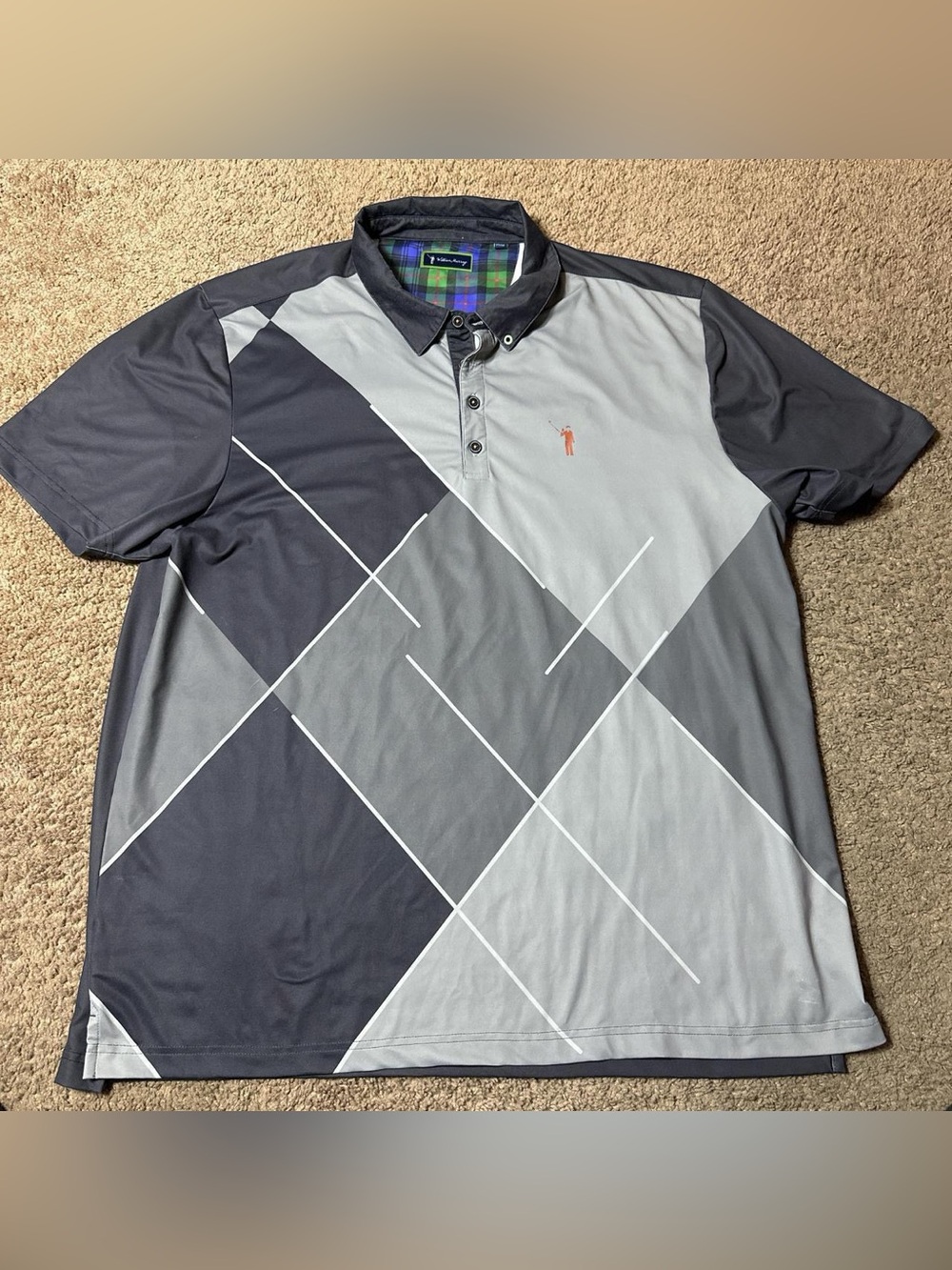 William Murray Men’s XL gray black geometric golf polo short sleeve stretch